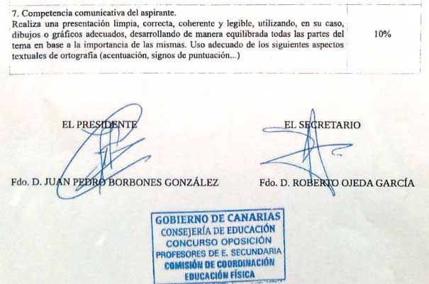Calificación tema escrito oposiciones educación física